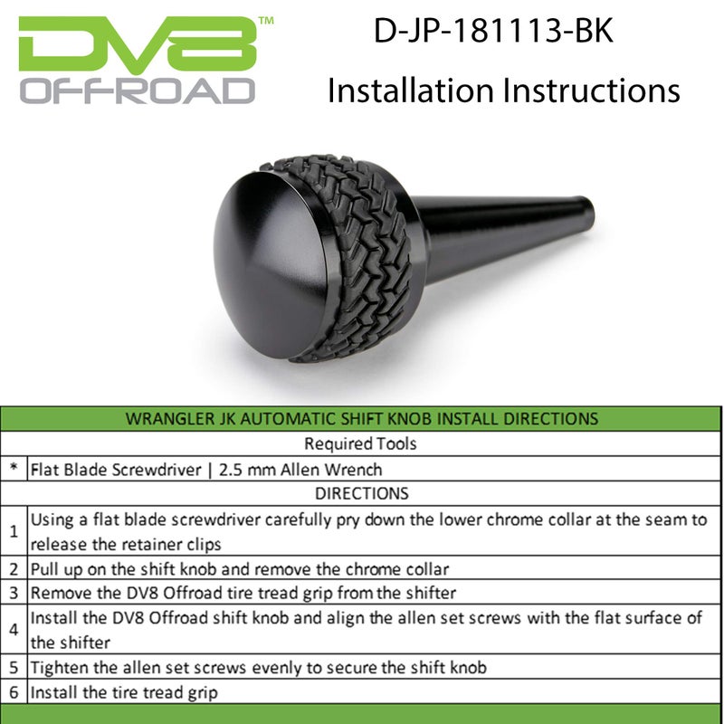DV8 Offroad Replacement Shift Knob for 2011-2018 Wrangler JK | Automatic Transmission | Billet Aluminum Construction | Rubber Tire Tread Grip - Image 5